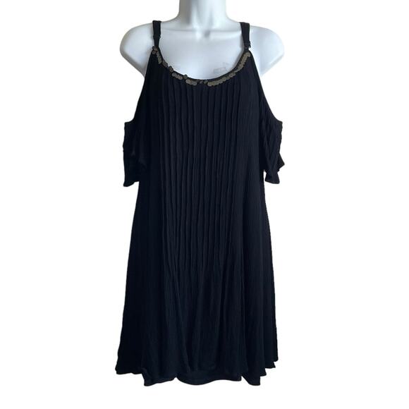 Torrid Women Mini‎ Shift Dress L Black Cold Shoulder Sequin Gauzy Fairygoth Boho - Picture 1 of 12